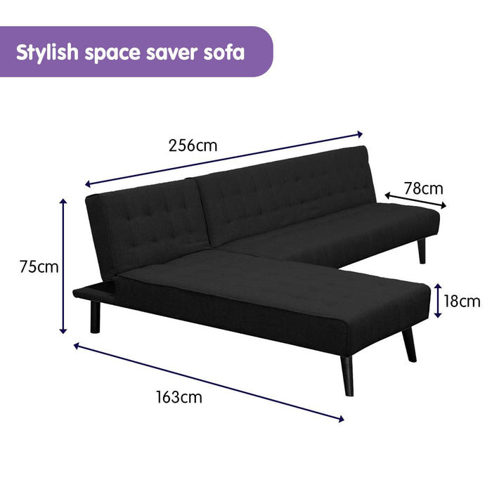 3-seater Corner Sofa Bed With Lounge Chaise Couch Furniture Black