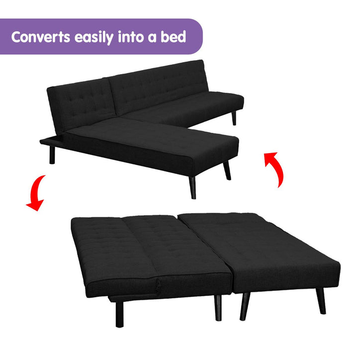 3-seater Corner Sofa Bed With Lounge Chaise Couch Furniture Black