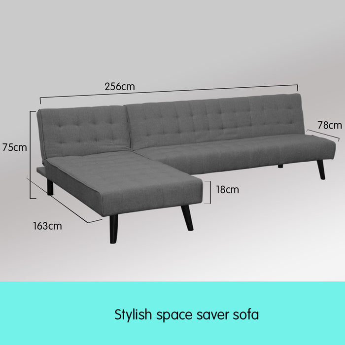 3-seater Corner Sofa Bed Lounge Chaise Couch - Dark Grey