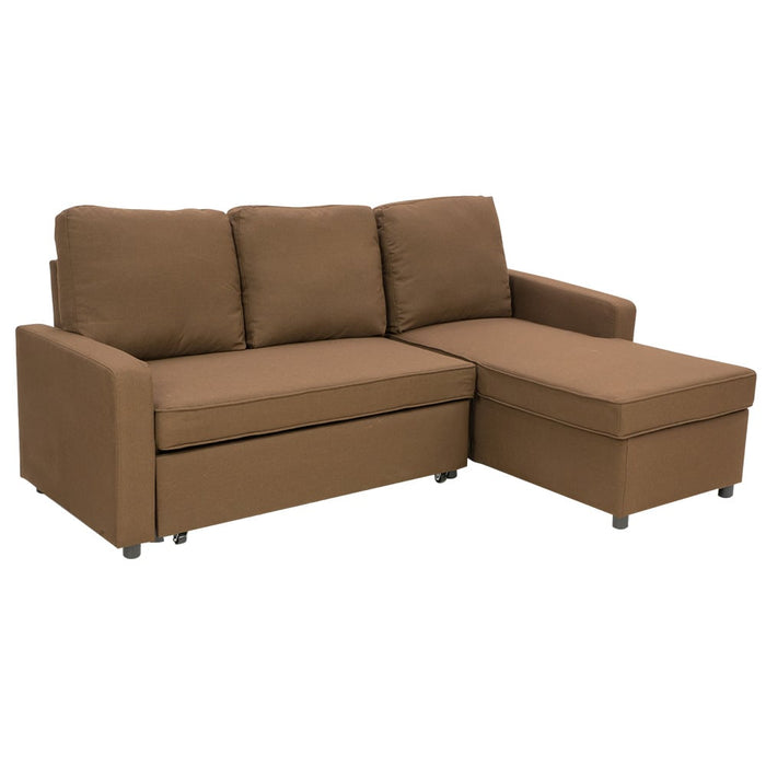 Corner Sofa Linen Lounge Couch L-shaped Modular Furniture Chaise Brown