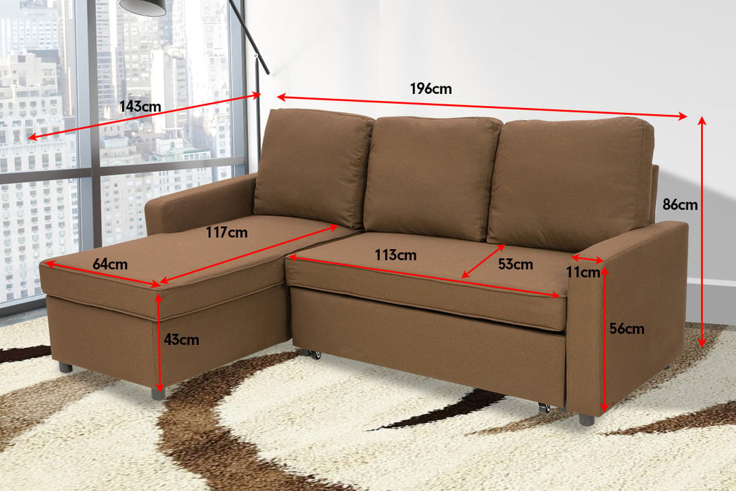 Corner Sofa Linen Lounge Couch L-shaped Modular Furniture Chaise Brown