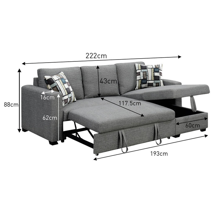 Fontana Pullout Sofa Bed with Storage Chaise Lounge - Grey