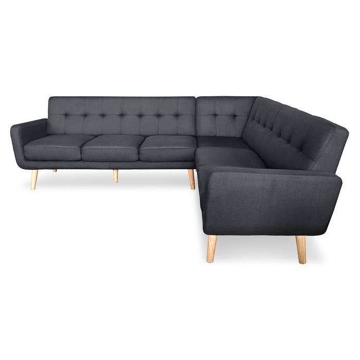 Faux Linen Corner Wooden Sofa Lounge L-shaped with Chaise - Black