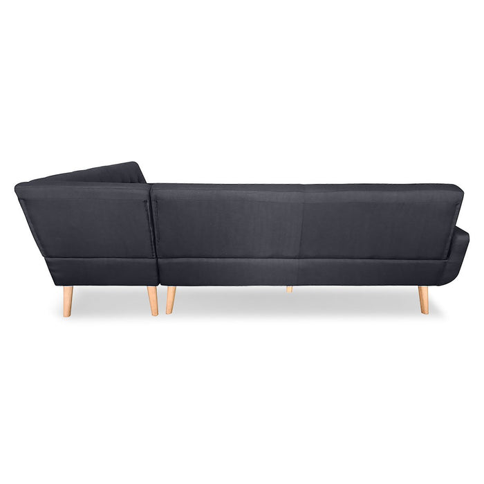 Faux Linen Corner Wooden Sofa Lounge L-shaped with Chaise - Black