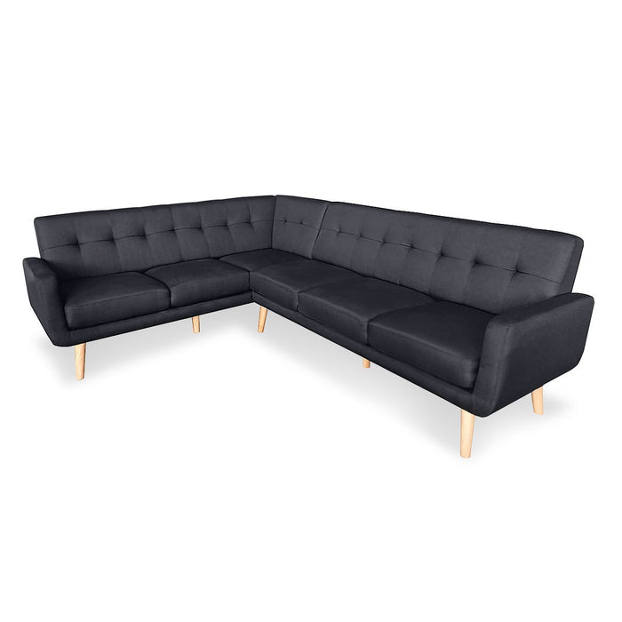 Faux Linen Corner Wooden Sofa Futon Lounge L-shaped with Chaise - Black