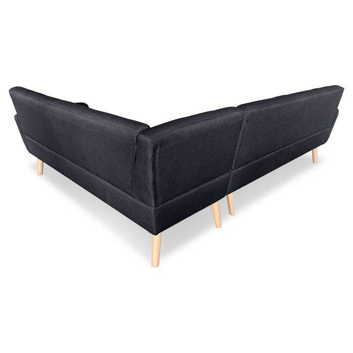 Faux Linen Corner Wooden Sofa Futon Lounge L-shaped with Chaise - Black