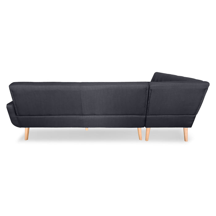 Faux Linen Corner Wooden Sofa Futon Lounge L-shaped with Chaise - Black