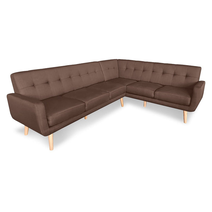 Faux Linen Corner Wooden Sofa Lounge L-shaped with Chaise - Brown