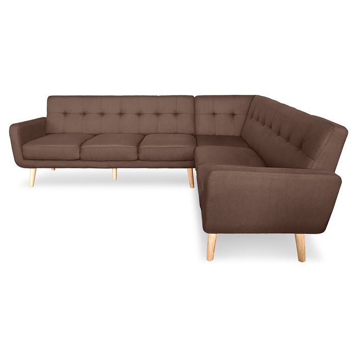 Faux Linen Corner Wooden Sofa Lounge L-shaped with Chaise - Brown