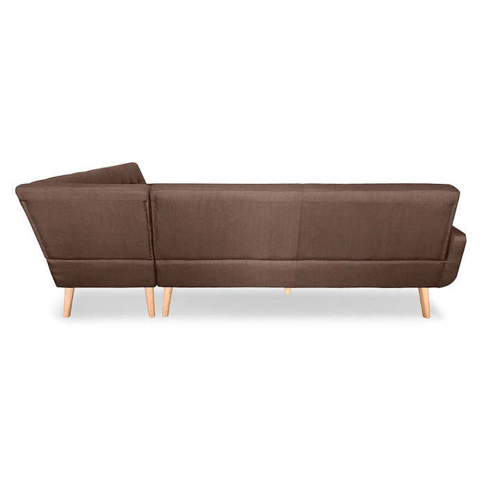 Faux Linen Corner Wooden Sofa Lounge L-shaped with Chaise - Brown