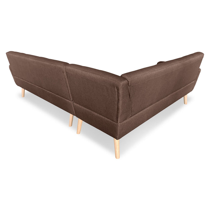 Faux Linen Corner Wooden Sofa Lounge L-shaped with Chaise - Brown