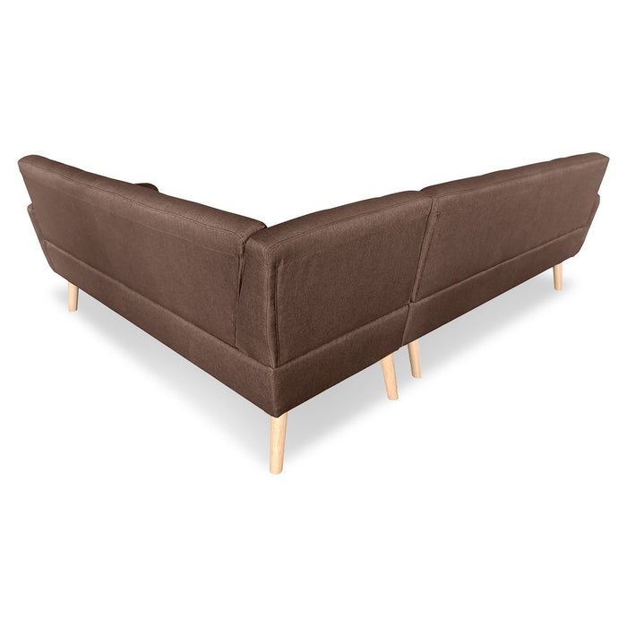 Faux Linen Corner Wooden Sofa Lounge L-shaped Futon with Chaise - Brown