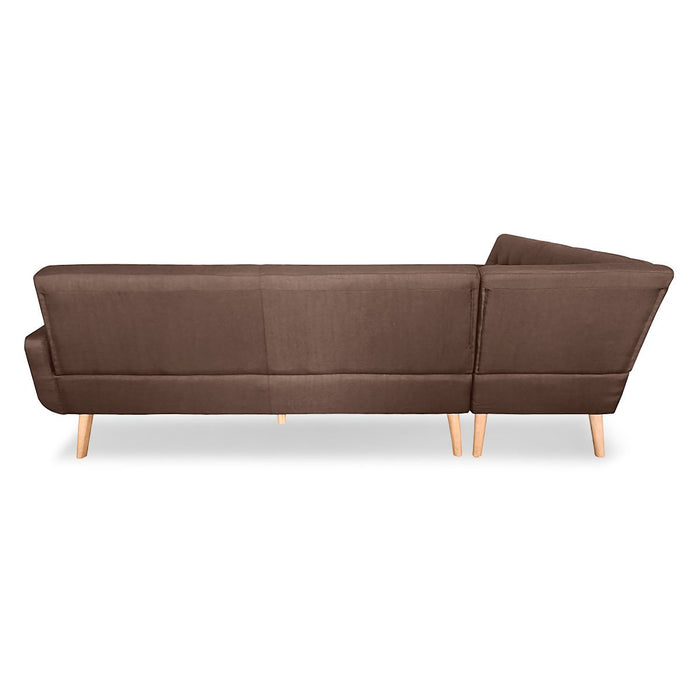 Faux Linen Corner Wooden Sofa Lounge L-shaped Futon with Chaise - Brown