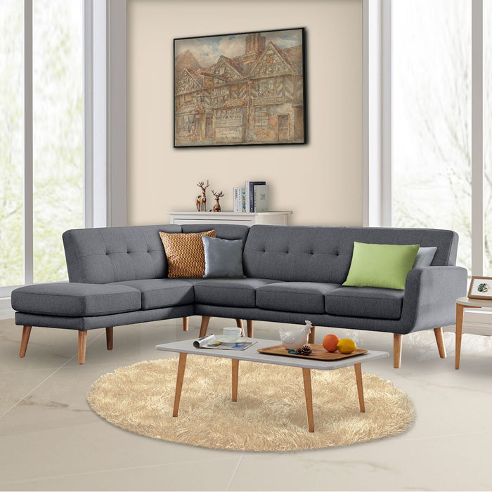 Faux Linen Corner Sofa Lounge L-shaped with Chaise Dark Grey