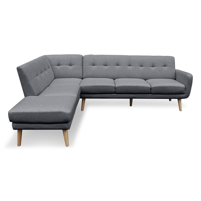 Faux Linen Corner Sofa Lounge L-shaped with Chaise Dark Grey