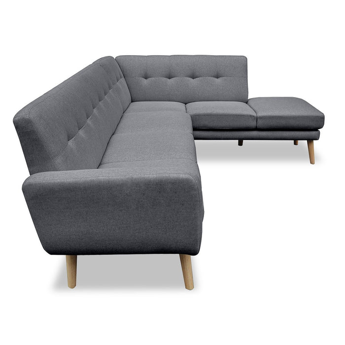 Faux Linen Corner Sofa Lounge L-shaped with Chaise Dark Grey