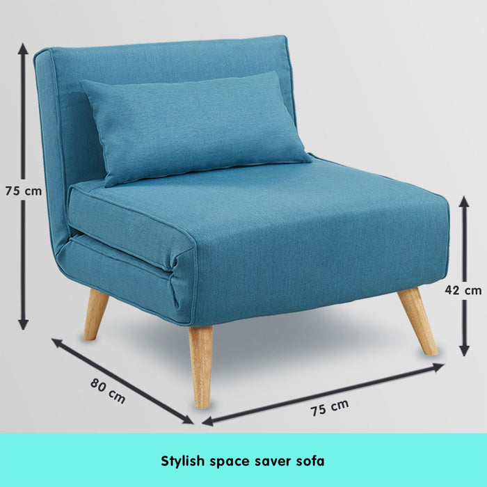 Adjustable Corner Sofa 1 Seater Lounge Linen Bed Seat - Blue