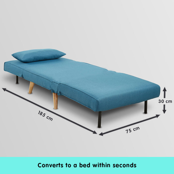 Adjustable Corner Sofa 1 Seater Lounge Linen Bed Seat - Blue