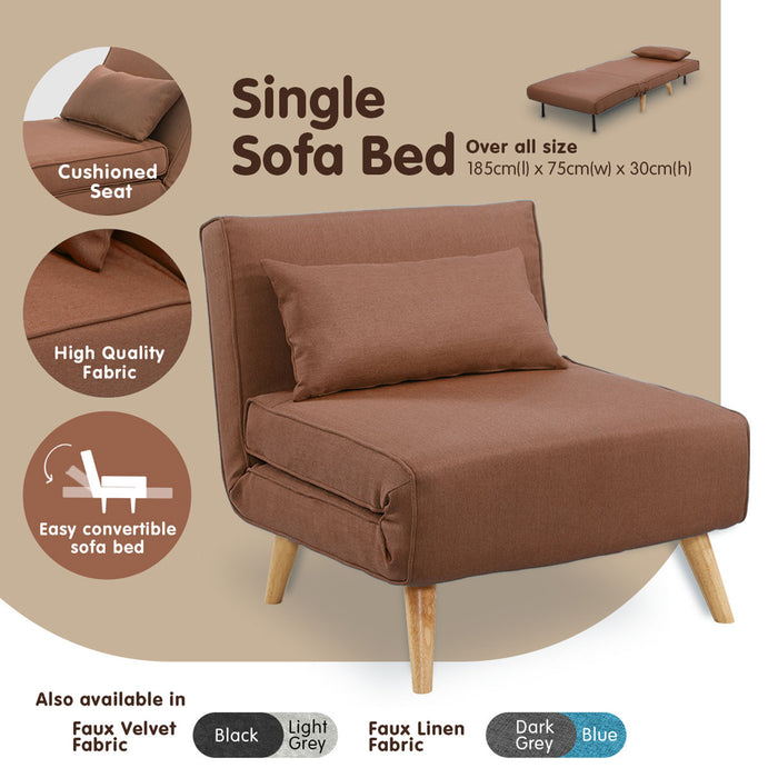 Adjustable Chair Single Sofa Bed Faux Linen - Brown