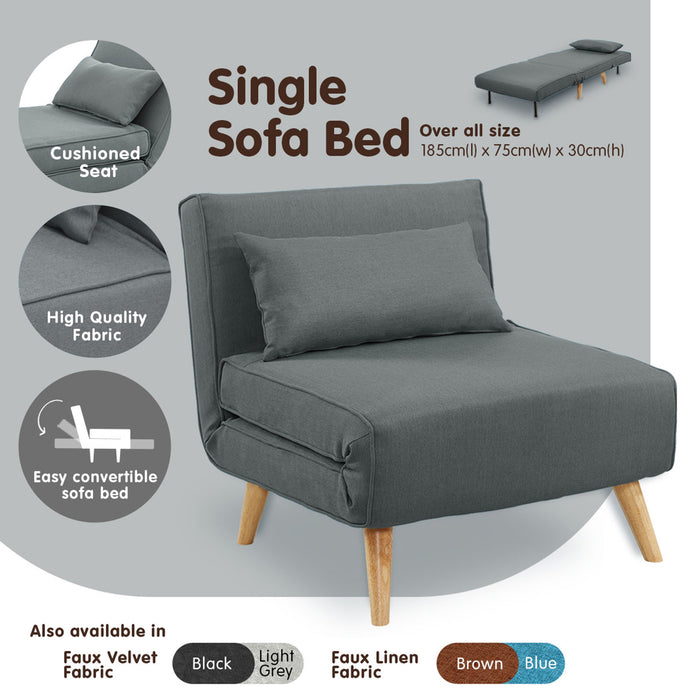 Adjustable Chair Single Sofa Bed Faux Linen - Dark Grey