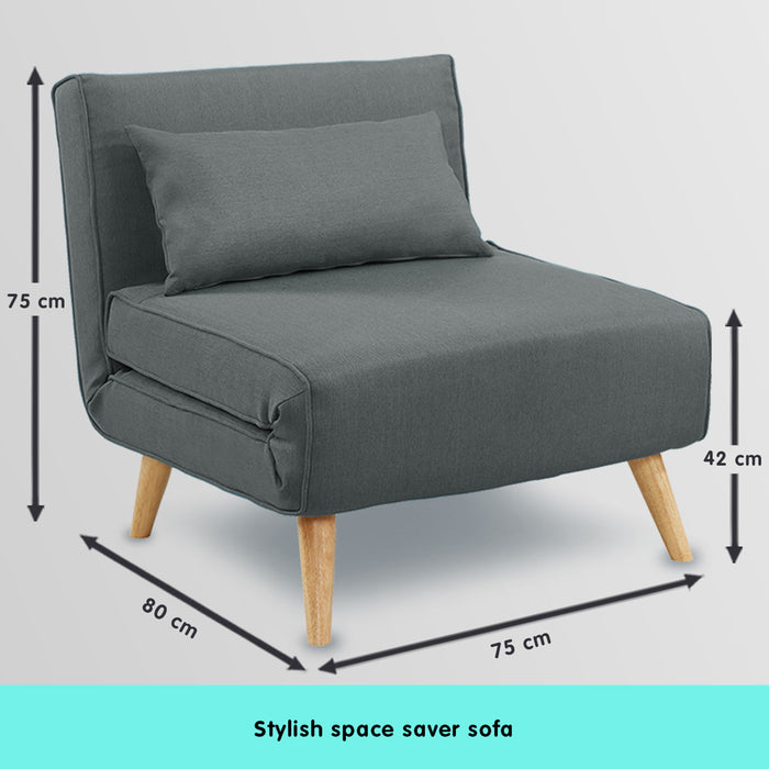 Adjustable Chair Single Sofa Bed Faux Linen - Dark Grey