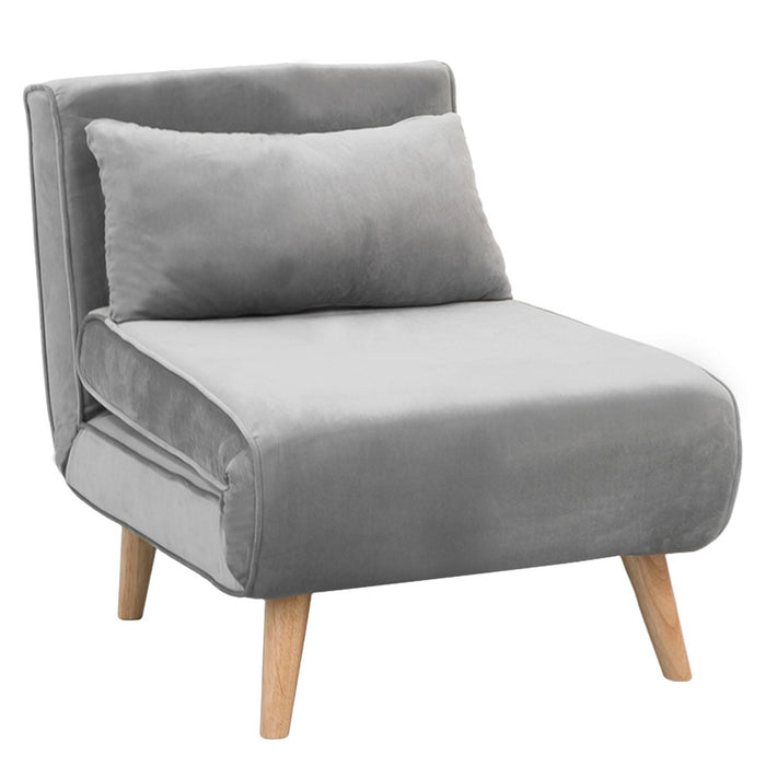 Adjustable Chair Single Sofa Bed Faux Velvet - Light Grey