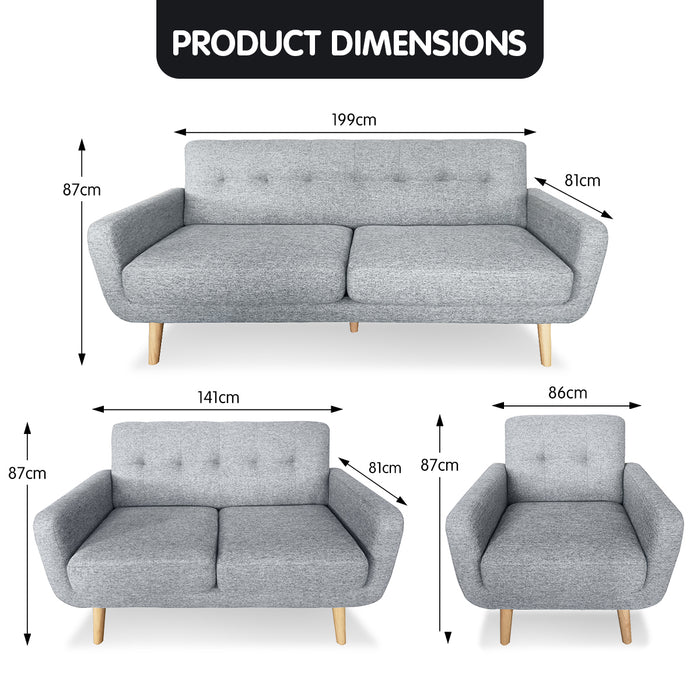 6-Seater Linen Sofa Set Couch Futon - Light Grey