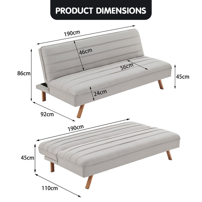 3 Seater Modular Linen Fabric Sofa Bed Couch Futon - Beige