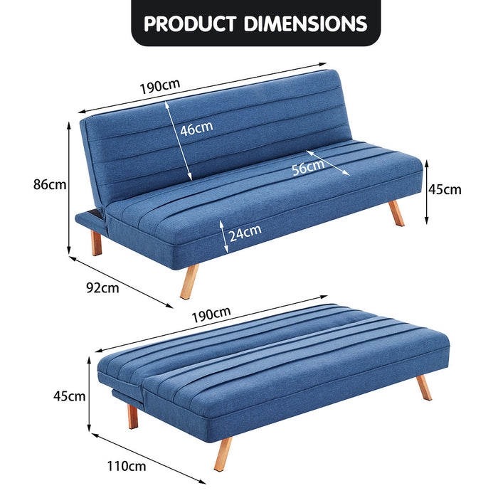 3 Seater Modular Linen Fabric Sofa Bed Couch  - Dark Blue