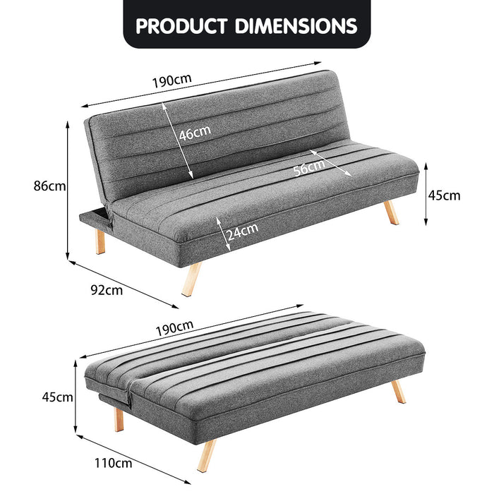 3 Seater Modular Linen Fabric Sofa Bed Couch - Dark Grey