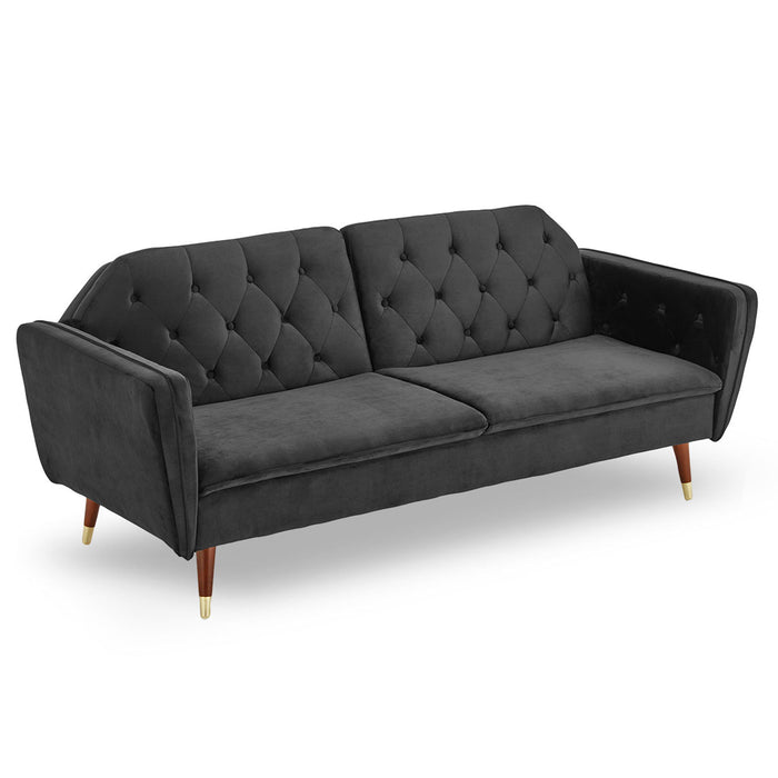 Faux Velvet Tufted Sofa Bed Couch Futon - Black