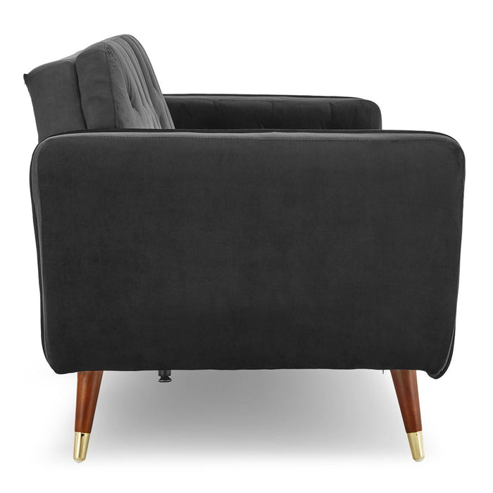 Faux Velvet Tufted Sofa Bed Couch Futon - Black