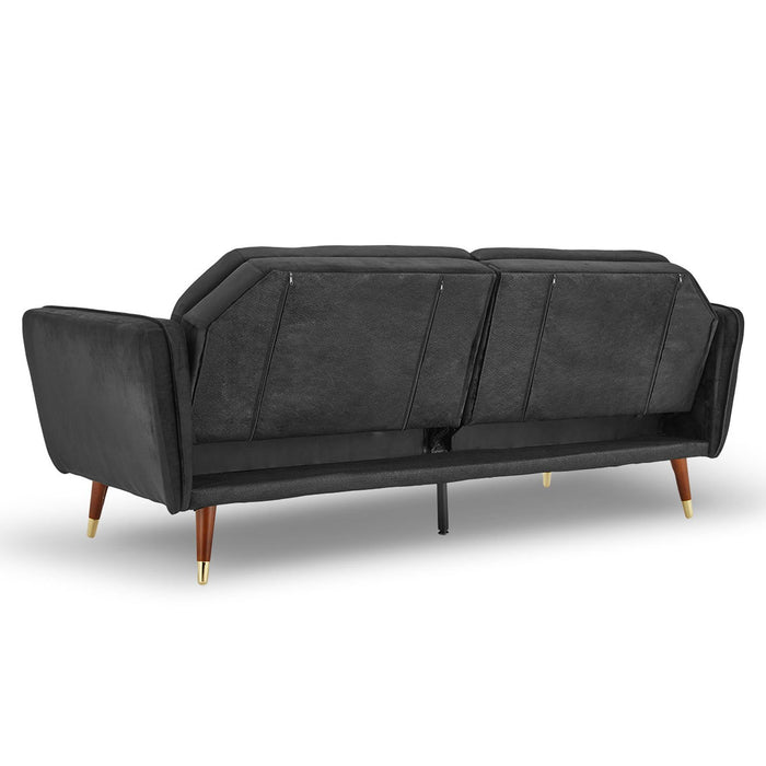 Faux Velvet Tufted Sofa Bed Couch Futon - Black