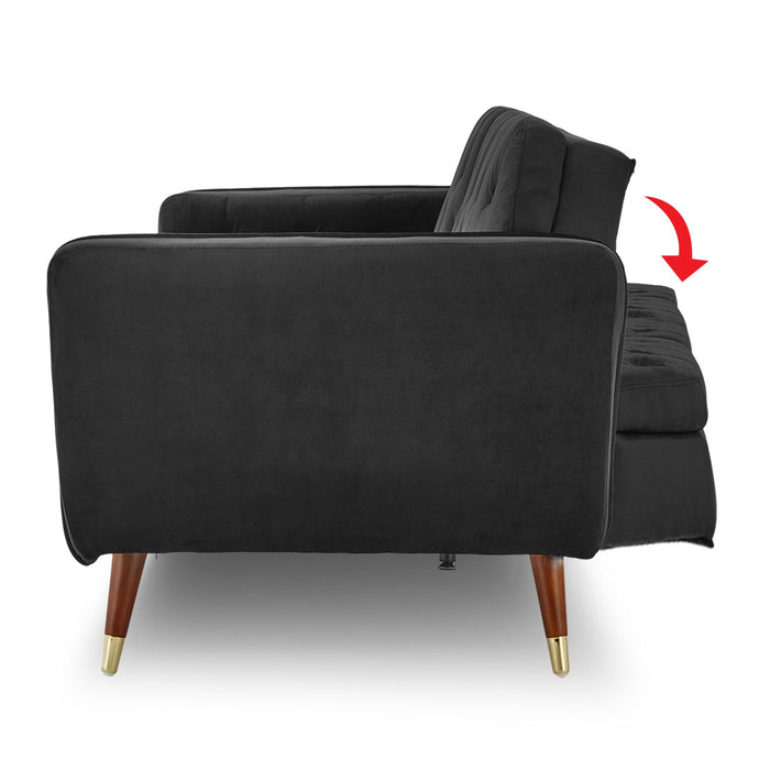 Faux Velvet Tufted Sofa Bed Couch Futon - Black