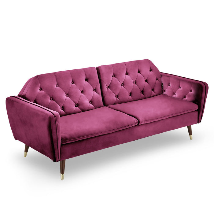 Faux Velvet Tufted Sofa Bed Couch Futon - Burgundy