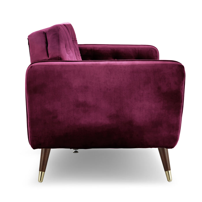 Faux Velvet Tufted Sofa Bed Couch Futon - Burgundy