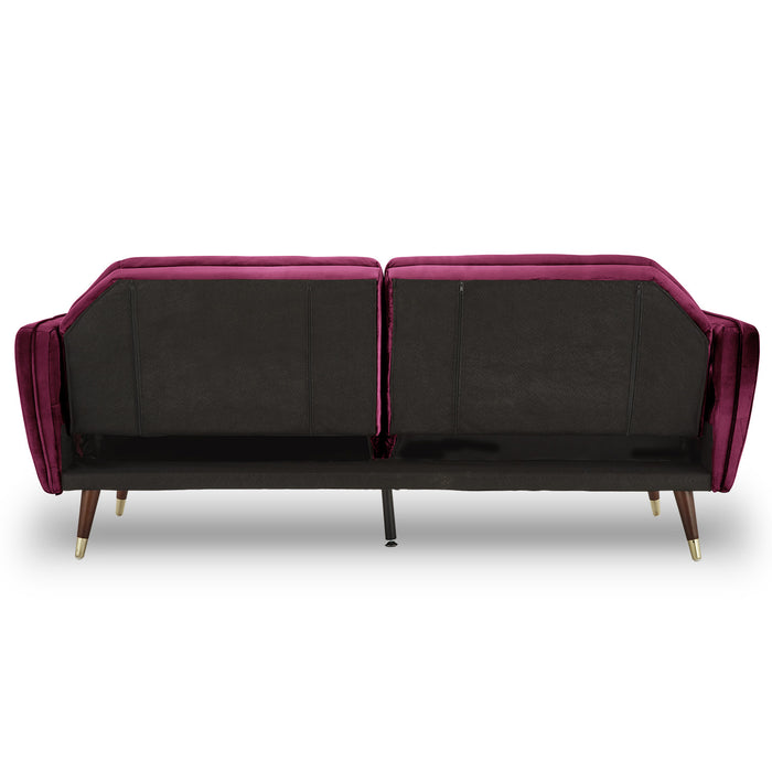 Faux Velvet Tufted Sofa Bed Couch Futon - Burgundy