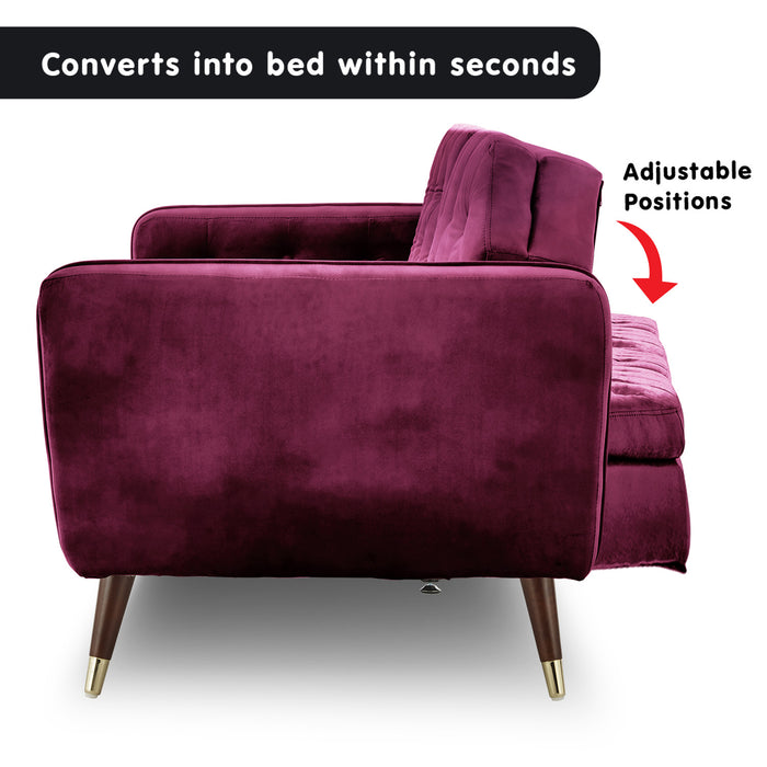 Faux Velvet Tufted Sofa Bed Couch Futon - Burgundy