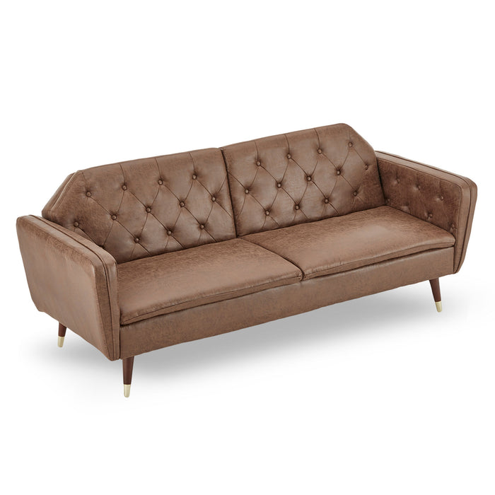 Faux Velvet Tufted Sofa Bed Couch Futon - Brown