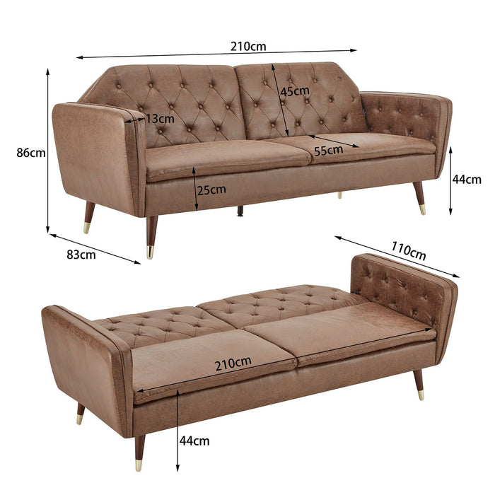 Faux Velvet Tufted Sofa Bed Couch Futon - Brown