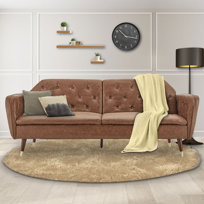 Faux Velvet Tufted Sofa Bed Couch Futon - Brown