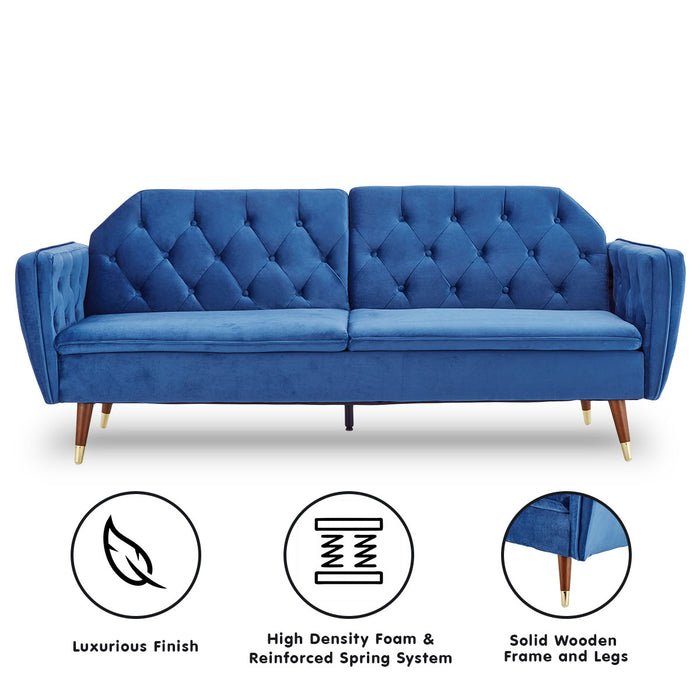 Faux Velvet Sofa Bed Couch Furniture Lounge Suite Futon Blue