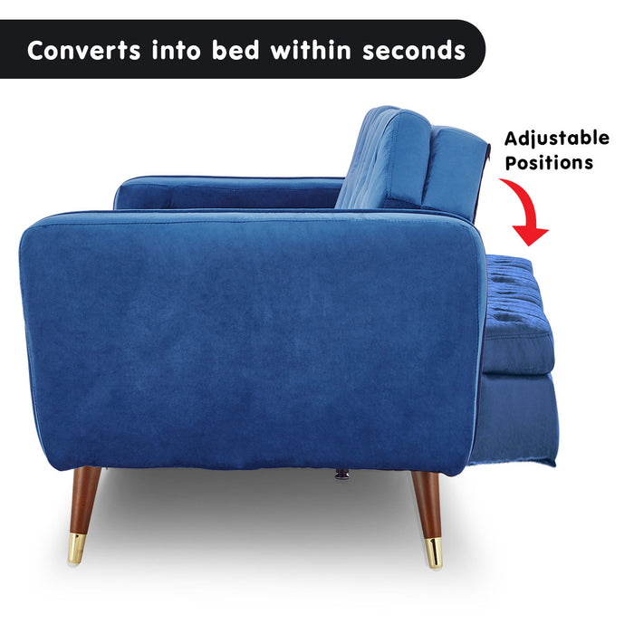 Faux Velvet Sofa Bed Couch Furniture Lounge Suite Futon Blue