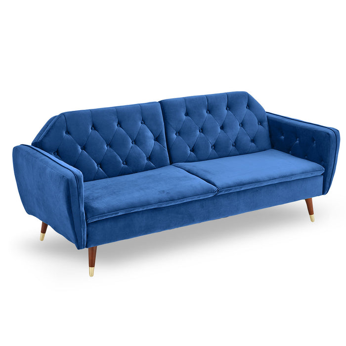 Faux Velvet Sofa Bed Couch Furniture Lounge Suite Futon Blue