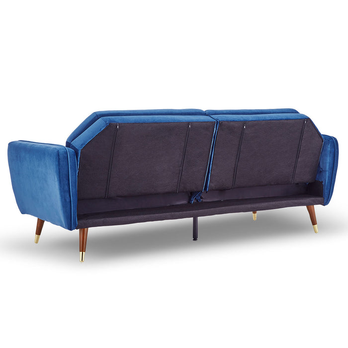 Faux Velvet Sofa Bed Couch Furniture Lounge Suite Futon Blue