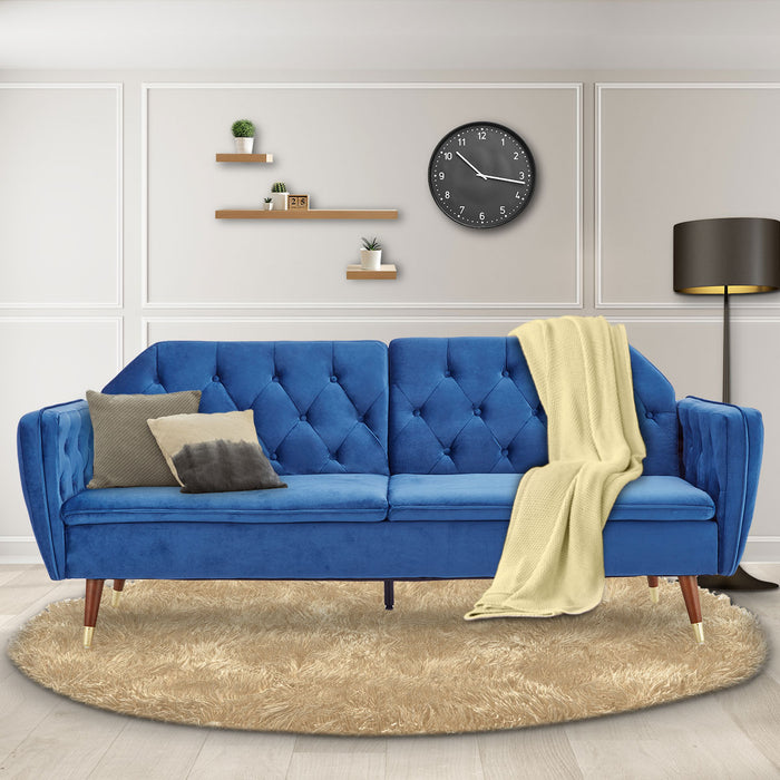 Faux Velvet Sofa Bed Couch Furniture Lounge Suite Futon Blue