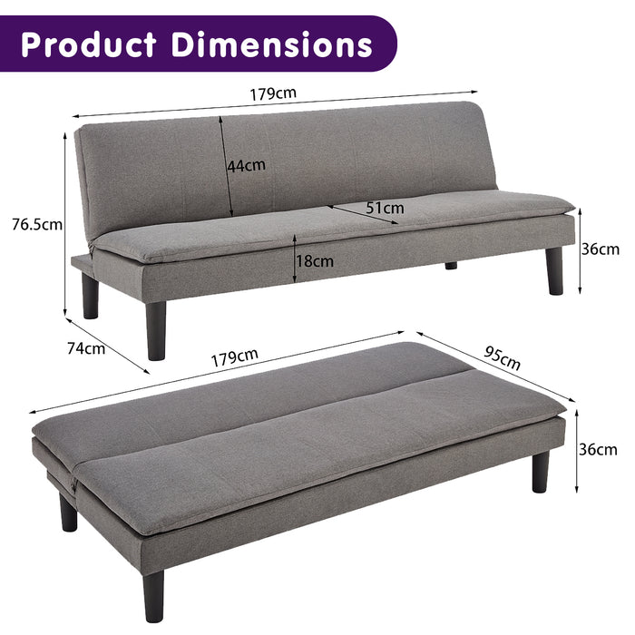 3 Seater Modular Faux Linen Fabric Sofa Bed Couch -Dark Grey