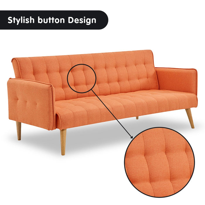 3 Seater Modular Linen Fabric Sofa Bed Couch Armrest Orange