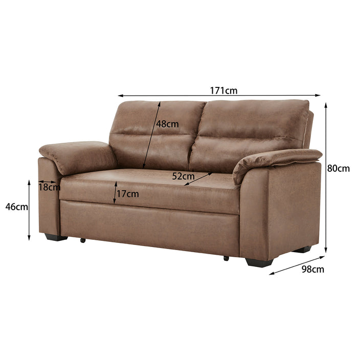 Distressed Fabric Sofa Bed Couch Lounge - Brown