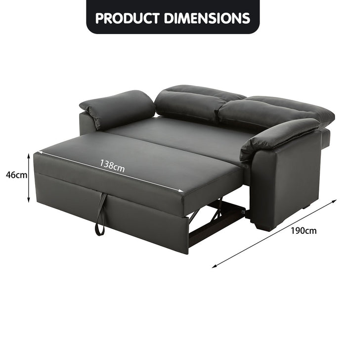 Faux Leather Sofa Bed Couch Lounge - Black